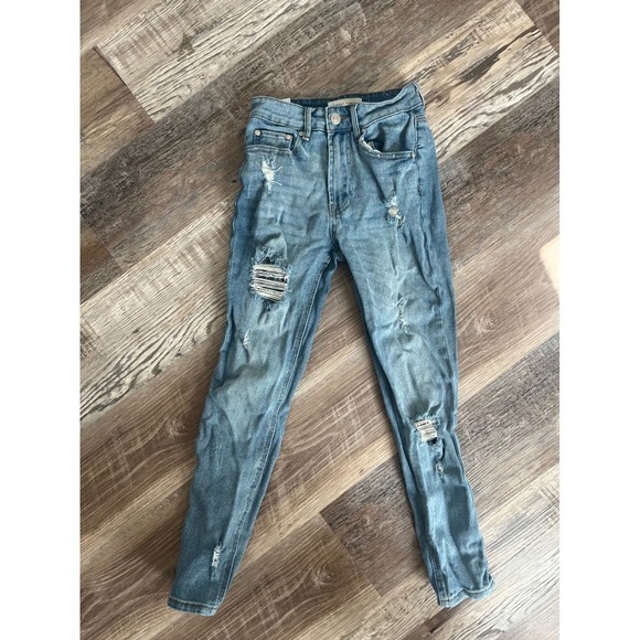 Almost Famous Womens High Rise Distressed Skinny Jeans Light Wash Blue Size 0 - Picture 1 of 6